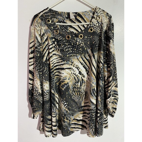 Cocomo Popover Top XL Animal Print Abstract Artsy Cocktail Old Money Office - Picture 1 of 8